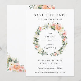 Peach Ivory Pink Floral Wedding Save the Date Card Einladung