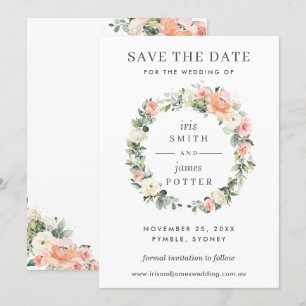 Peach Ivory Pink Floral Wedding Save the Date Card Einladung