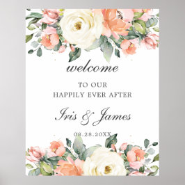 Peach Ivory Pink Floral Wedding Willkommenszeichen Poster