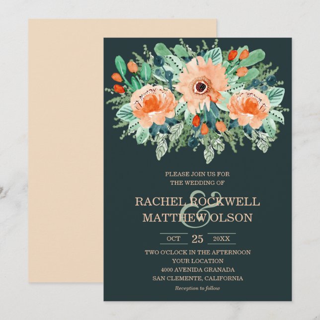 Peach Jade Aquamarin Floral Watercolor Hochzeit Ei (Vorne/Hinten)
