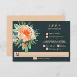 Peach Jade Aquamarin Floral Wedding RSVP Cards