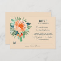 Peach Jade Aquamarin Floral Wedding RSVP Cards