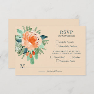 Peach Jade Aquamarin Floral Wedding RSVP Cards
