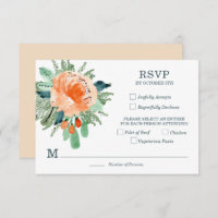 Peach Jade Aquamarin Floral Wedding RSVP Cards