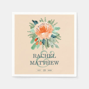 Peach Jade Hochzeit mit Aquamariner Wasserfarbe Serviette