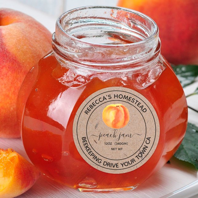 Peach Jam Kraft Paper Canning Jar Labels Runder Aufkleber (Von Creator hochgeladen)