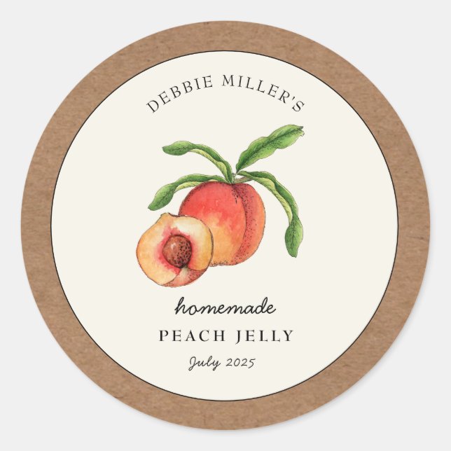 Peach Jelly, Jam Jar mit Kraft-Papiergrenze Runder Aufkleber (Vorderseite)