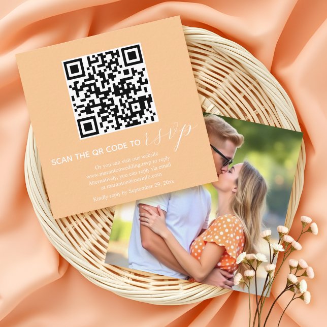Peach Kalligrafy QR Code UAWG Foto Hochzeit im Her Begleitkarte (Von Creator hochgeladen)