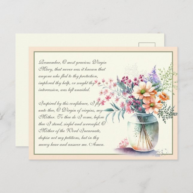 Peach katholic Memorira Gebet zur Jungfrau Mary Postkarte (Vorne/Hinten)