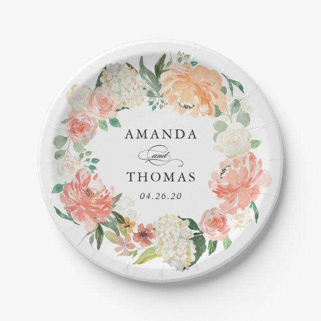 Peach Koral Blush Blumenzeremonie Pappteller (Vorderseite)