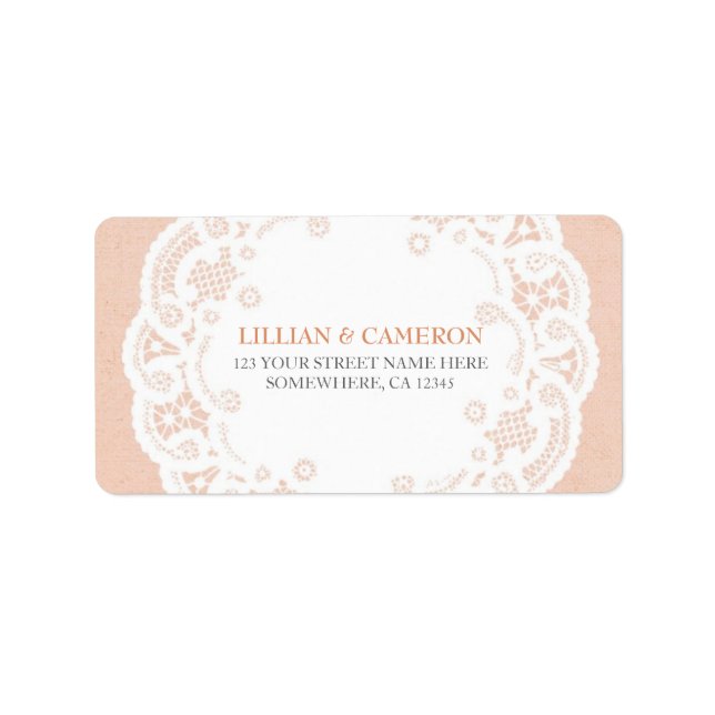 Peach Lace Doily Address Labels Adressaufkleber (Vorne)