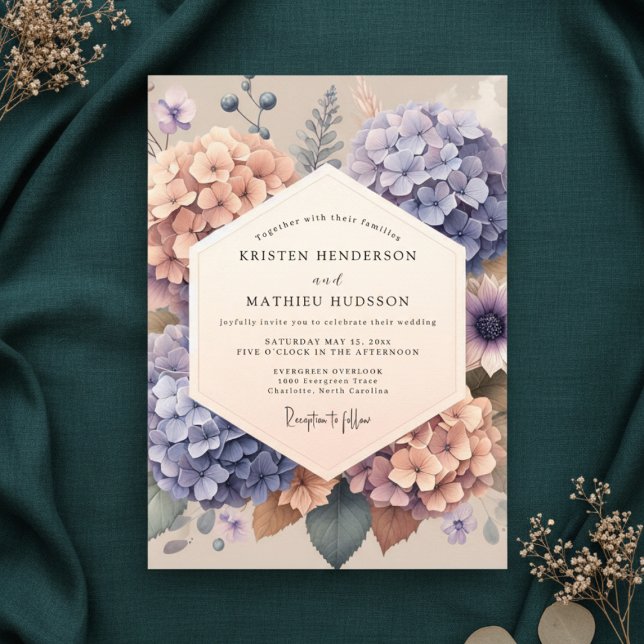 Peach Lavender Hydrangea Floral Wedding Einladung (Von Creator hochgeladen)