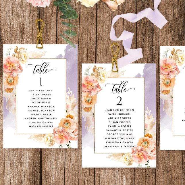 Peach, Lavender Sitzplan Cards mit Gästennamen (Von Creator hochgeladen)