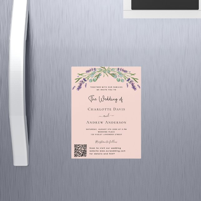 Peach Lavender Violett QR UAWG Luxus Hochzeit Magneteinladung (Von Creator hochgeladen)