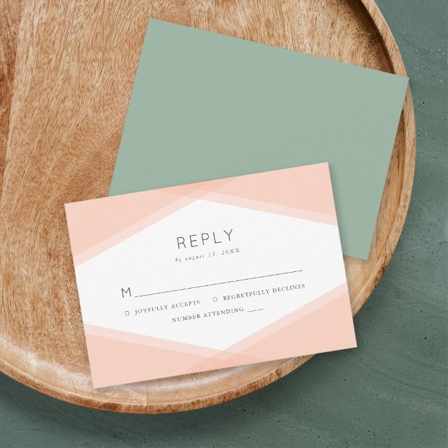 Peach Layered Geometric & Light Sage RSVP Karte (Von Creator hochgeladen)