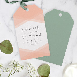 Peach Layered Geometric & Light Sage Wedding Geschenkanhänger