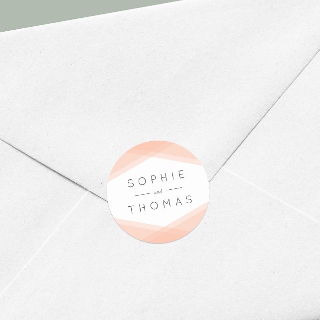 Peach Layered Geometric Wedding Runder Aufkleber (Von Creator hochgeladen)
