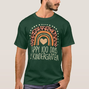 Peach Leopard Rainbow Happy 100 Days Kindergarten  T-Shirt