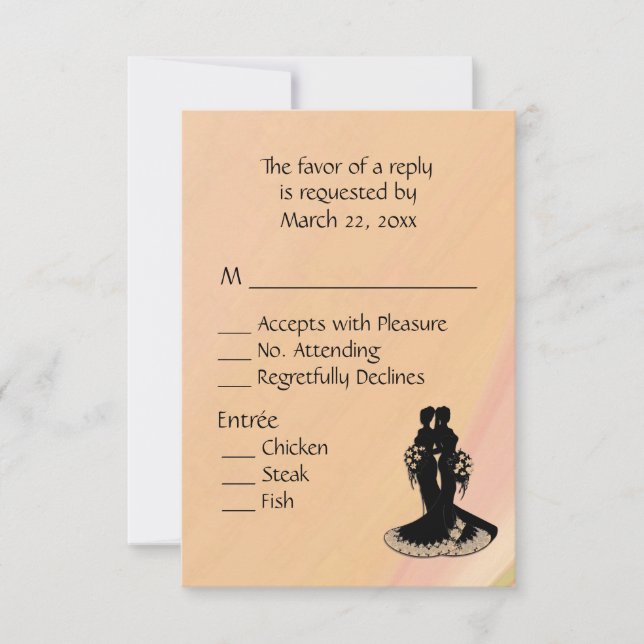 Peach Lesbian Wedding Menü UAWG RSVP Karte (Vorderseite)
