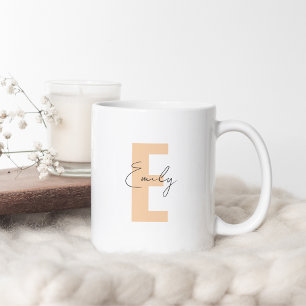 Peach Letter Initial Name Monogram Minimalistisch Kaffeetasse