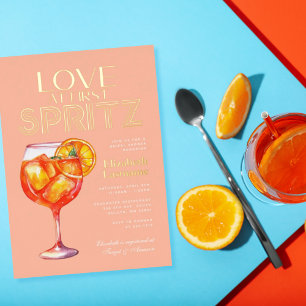 Peach-Liebe im First Spritz-Brautparty Folieneinladung