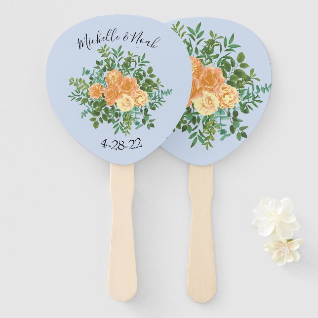 Peach Light Blue Wedding Rose Blues Fächer (Vorne und Hinten)