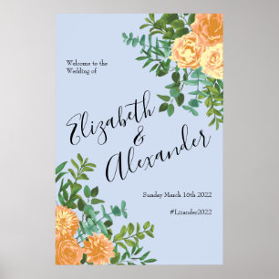Peach Light Blue Wedding Rose Blues Poster