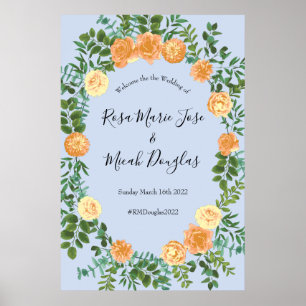 Peach Light Blue Wedding Rose Blues Poster