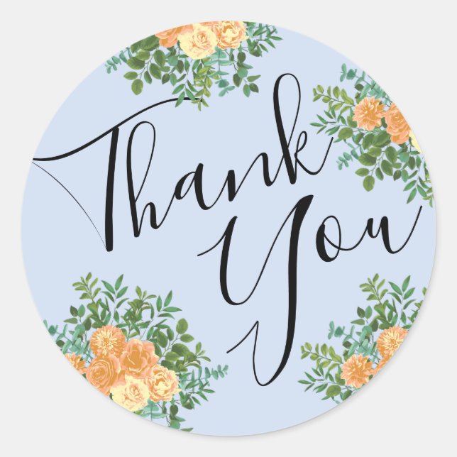 Peach Light Blue Wedding Rose Blues Runder Aufkleber (Vorderseite)