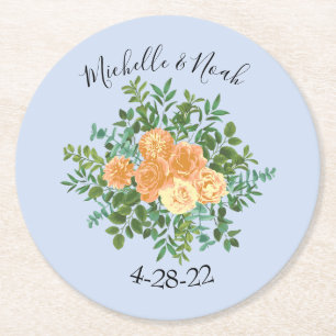 Peach Light Blue Wedding Rose Blues Runder Pappuntersetzer