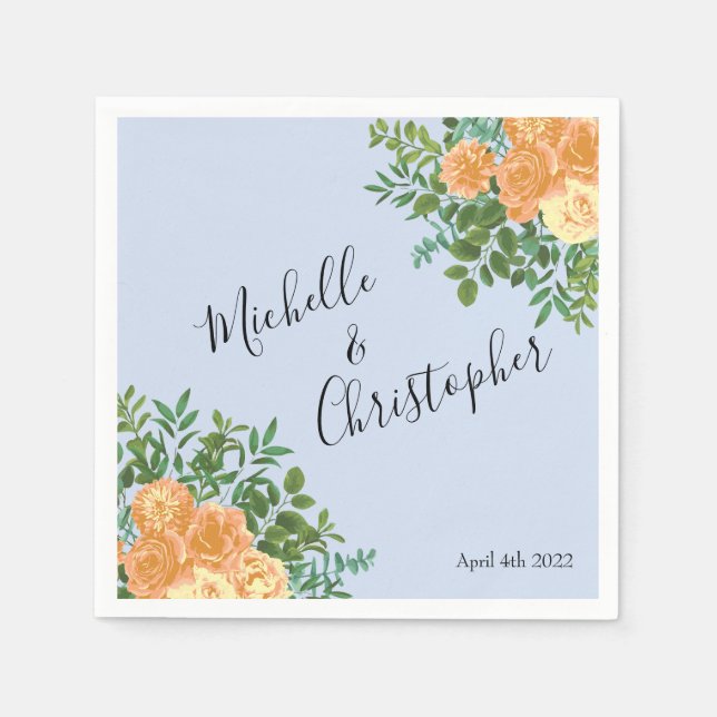 Peach Light Blue Wedding Rose Blues Serviette (Vorderseite)