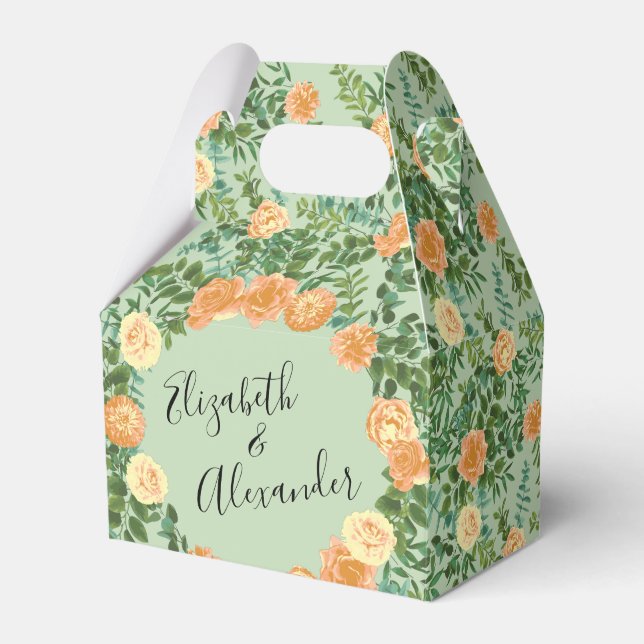 Peach & Light Green Peony & Rose Blumenhochzeit Geschenkschachtel (Vorderseite)