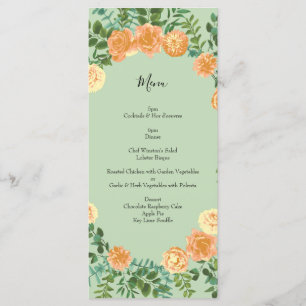 Peach Light Green Peony & Rose Blumenmenü Menükarte