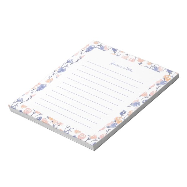 Peach & Lila floral Personalisierter Notepad Notizblock (Rotiert)