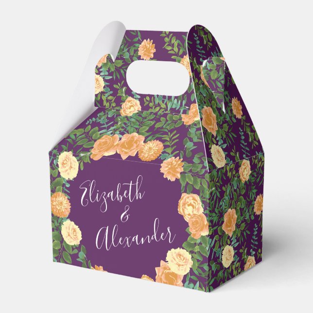 Peach Lila Hochzeitflorale Rose Geschenkschachtel (Vorderseite)
