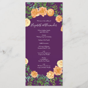 Peach Lila Hochzeitflorale Rose Menükarte