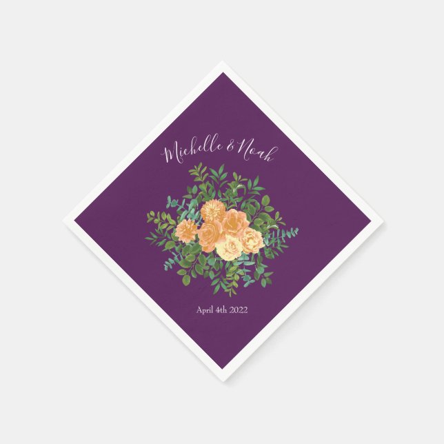 Peach Lila Hochzeitflorale Rose Serviette (Ecke)