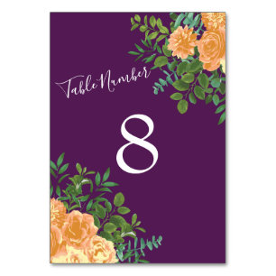 Peach Lila Hochzeitflorale Rose Tischnummer