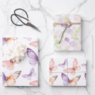Peach Lila Lavender Butterfells Geburtstag Geschenkpapier Set
