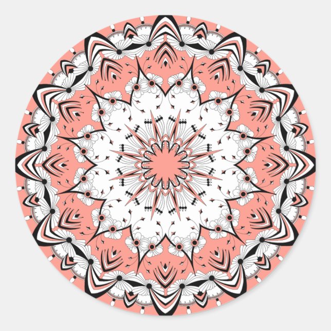 Peach Mandala (Design 3 Sticker) Runder Aufkleber (Vorderseite)