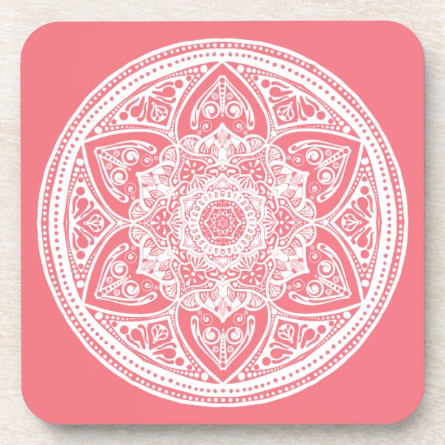 Peach Mandala Getränkeuntersetzer (Vorderseite)