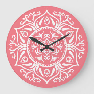 Peach Mandala Große Wanduhr