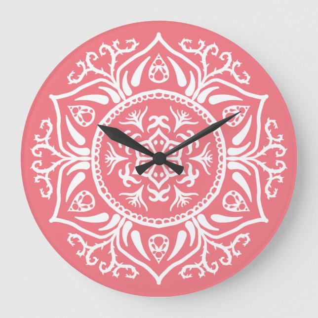 Peach Mandala Große Wanduhr (Vorderseite)