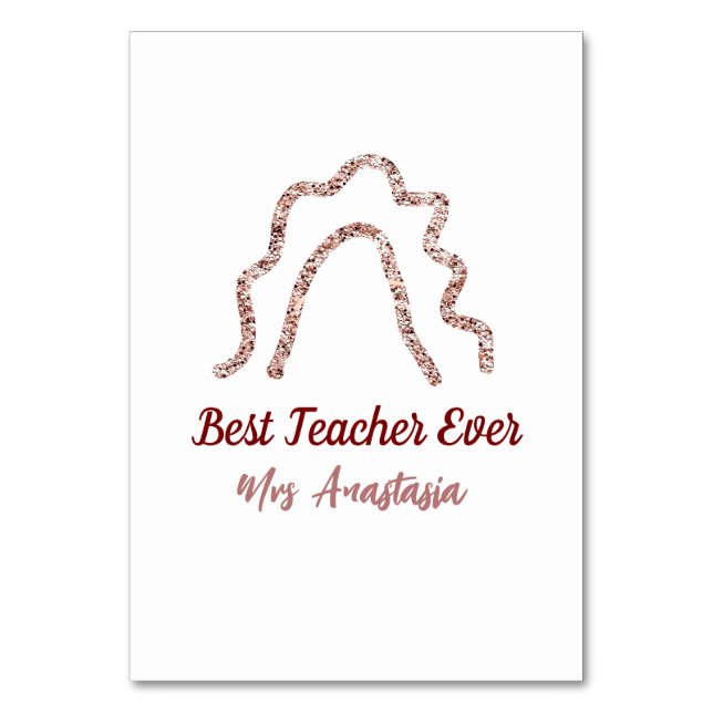 Peach marron Glitzer Regenbogenlehrer Wertschätzun Tischnummer (Vorderseite)