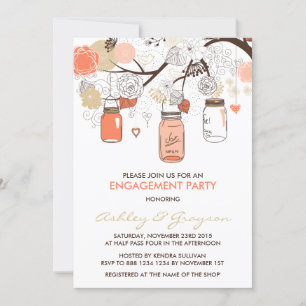 Peach Mason Jars Engagement Party Einladung