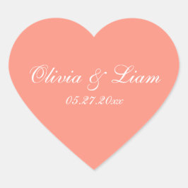 Peach Melon Name Date Elegante Hochzeit Herz-Aufkleber