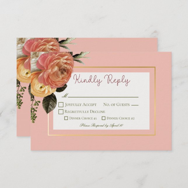 Peach Mimosa Blooms Blumenhochzeit RSVP Karte (Vorne/Hinten)