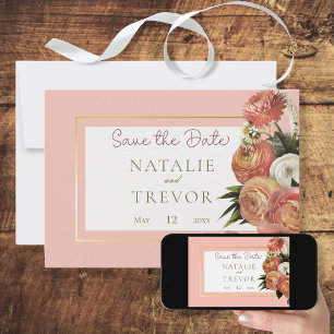 Peach Mimosa Blooms Blumenkarte Save the Date