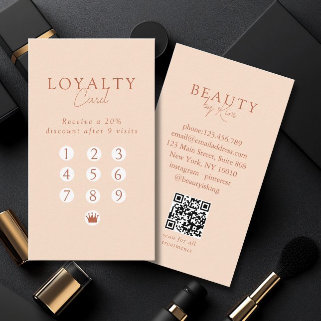 Peach Minimal Salon QR Code Loyalty Visitenkarte (Peach Minimal Salon QR Code Loyalty Business Card)