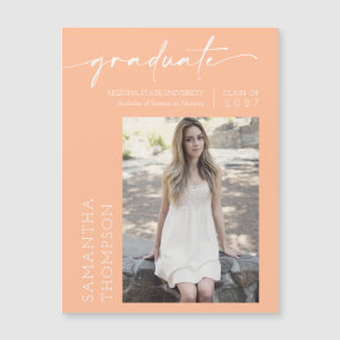 Peach Minimal Script Foto Graduate Magnet